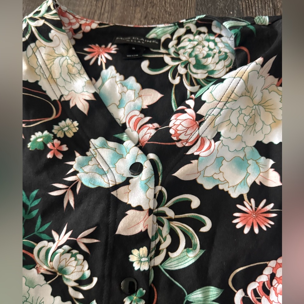 $78 Miss Elaine Women's Short-Sleeve Floral Snap Robe Pajama sleep small - Picture 4 of 7